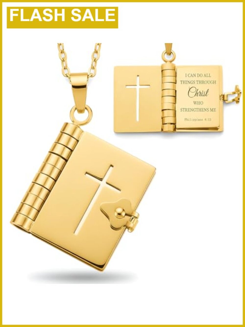 Christian Cross Locket Necklace Stainless Steel Bible Verse Pendant